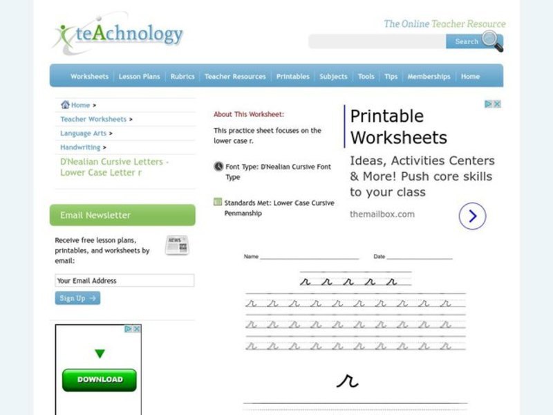 D'Nealian Cursive Handwriting Practice Worksheet