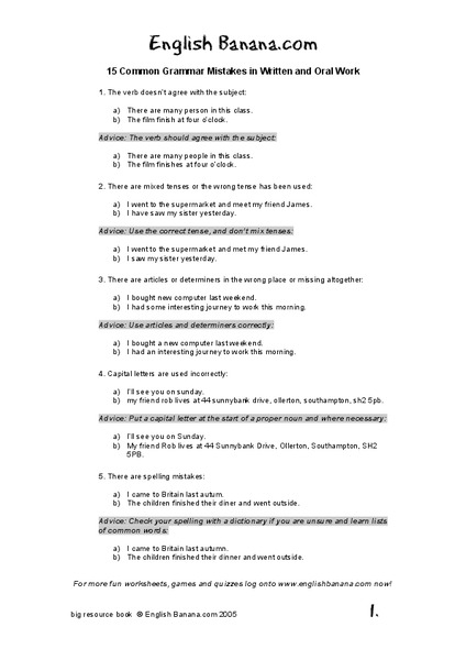 15 Common Grammar Mistakes in Written and Oral Work Organizer