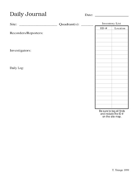 Daily Journal Worksheet