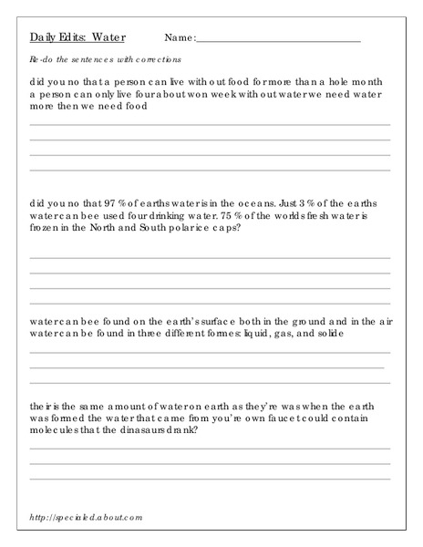 Daily Edits: Water Worksheet
