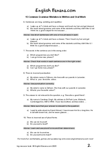 15 Common Grammar Mistakes in Written and Oral Work Organizer