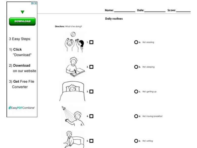 Daily Routines Worksheet