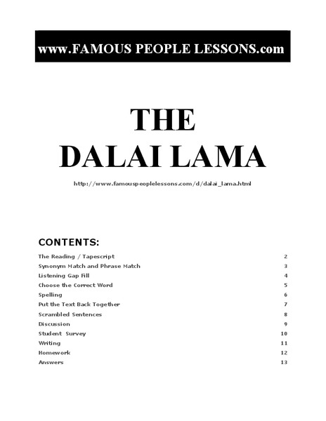 Dalai Lama Worksheet