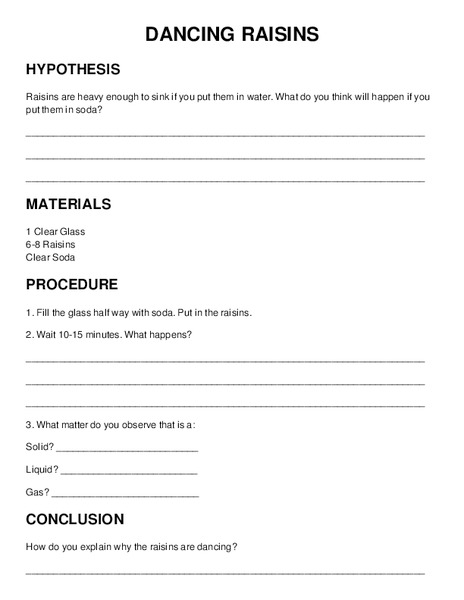 Dancing Raisins Worksheet
