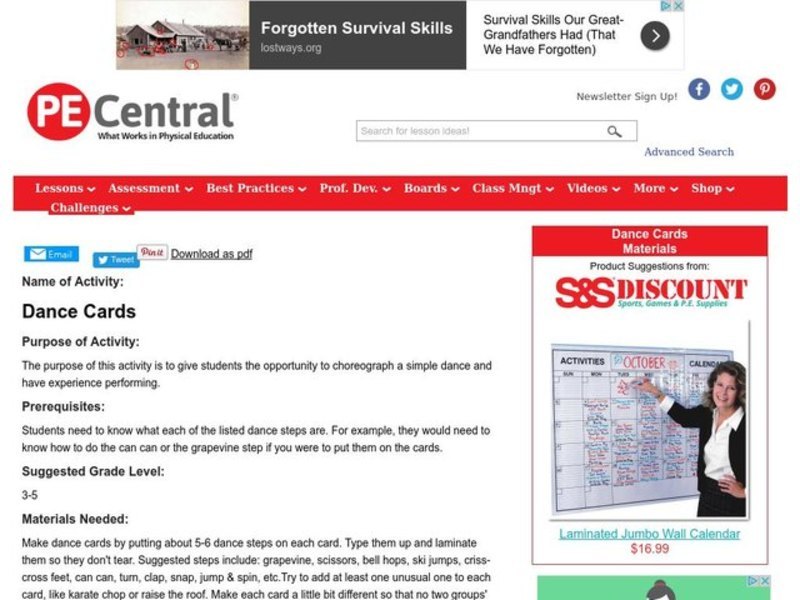 Dance Cards Lesson Plan