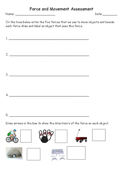 Force and Movement Assessment Worksheet
