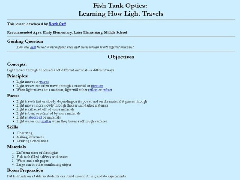 Fish Tank Optics- Learning How Light Travels Lesson Plan