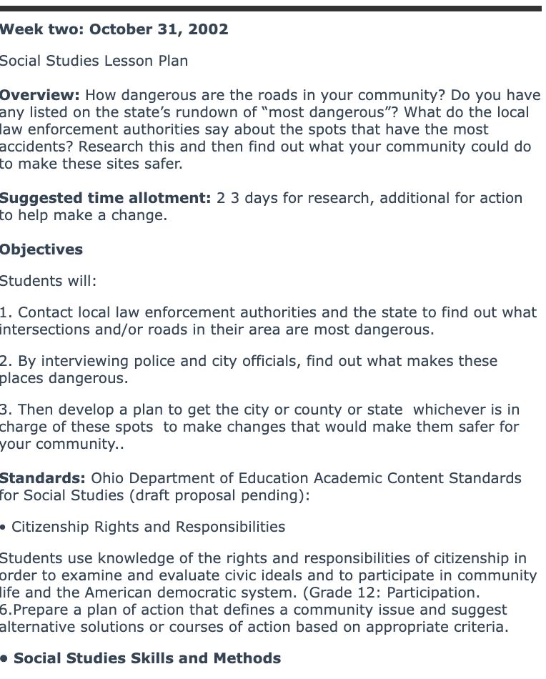Dangerous Roads in Your Community Lesson Plan