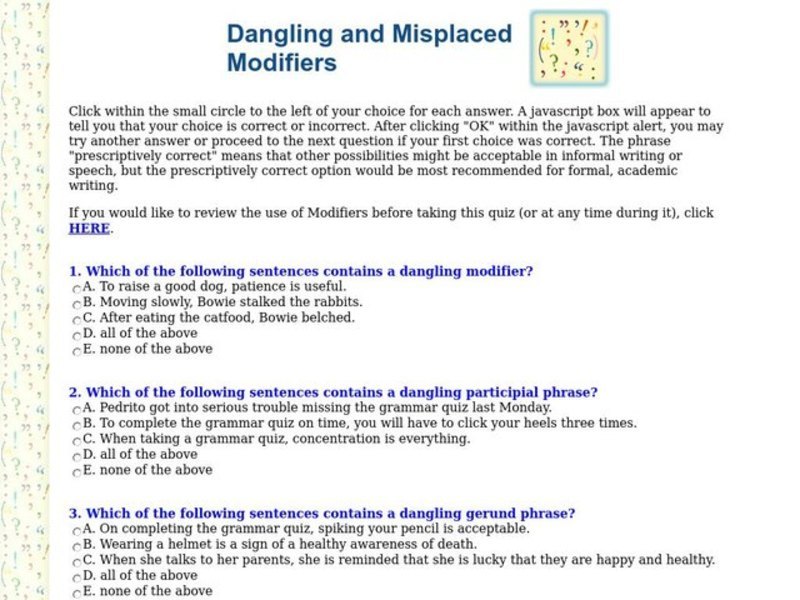 Dangling and Misplaced Modifiers Interactive