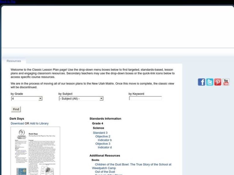 Dark Days Lesson Plan