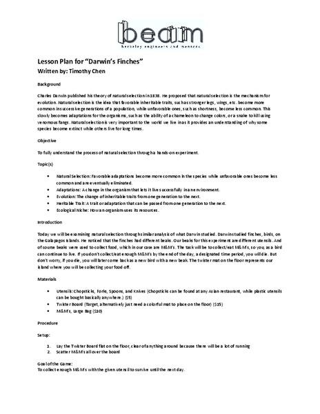 Darwin's Finches Lesson Plan