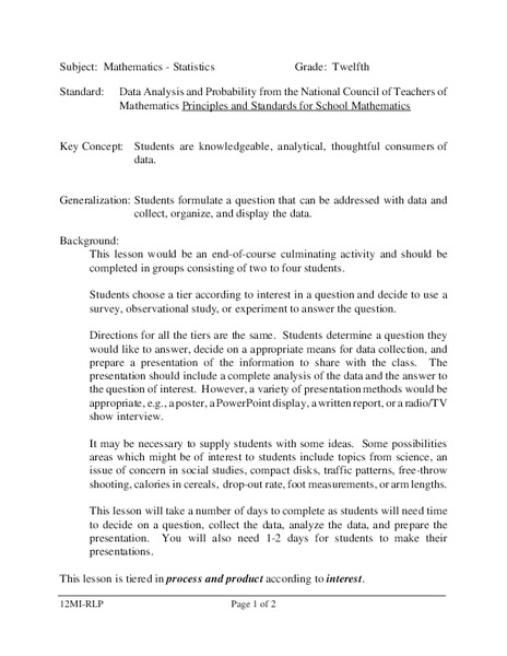 Data Analysis Lesson Plan