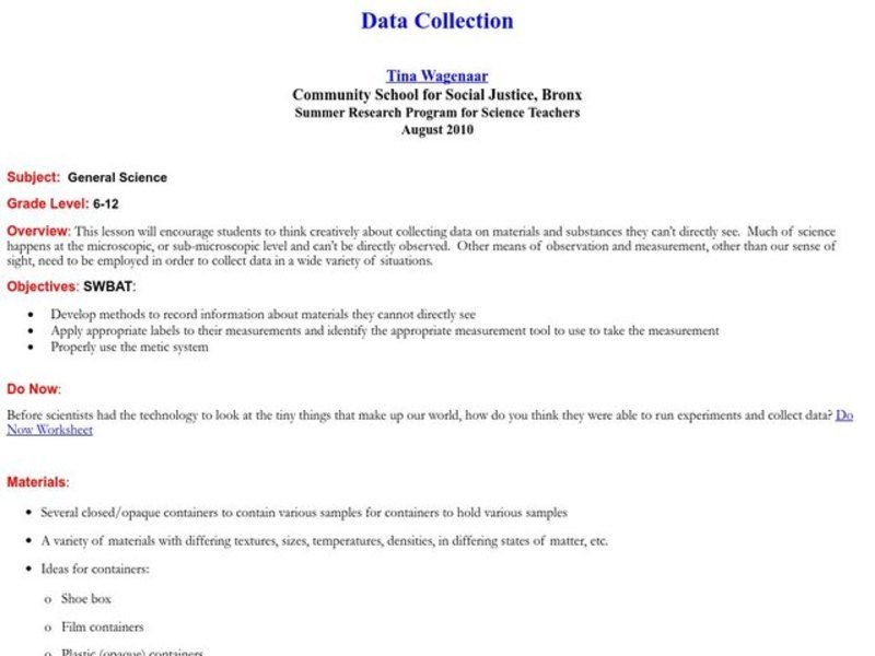 Data Collection Lesson Plan