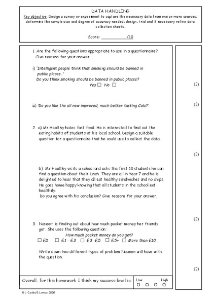 Data Handling Worksheet