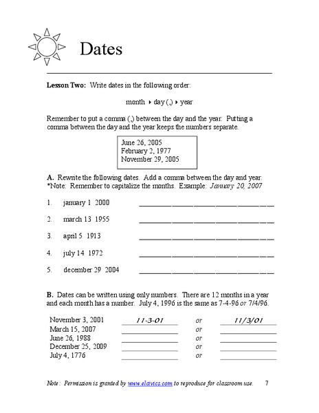 Dates Worksheet