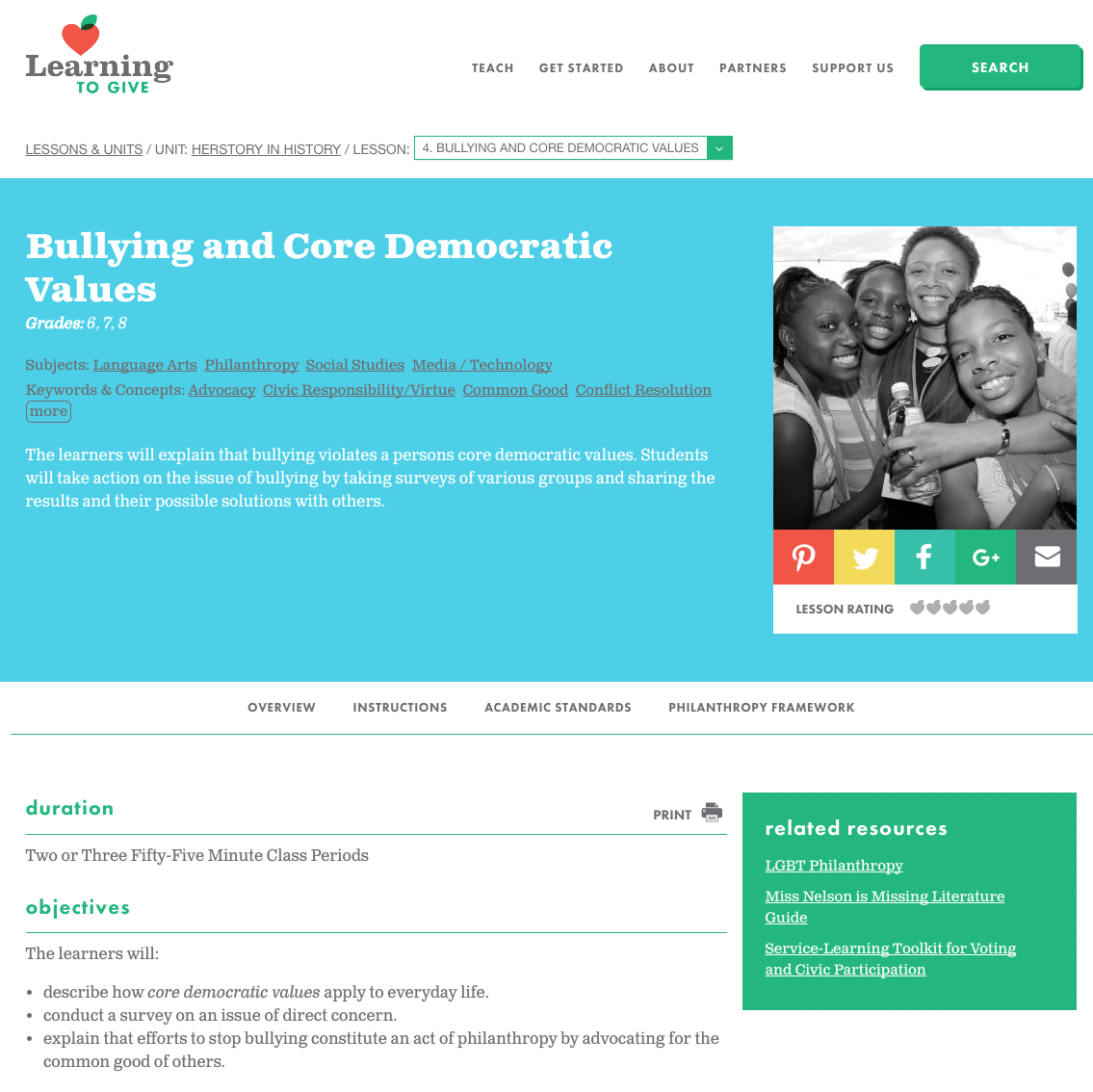 Bullying and Core Democratic Values Lesson Plan