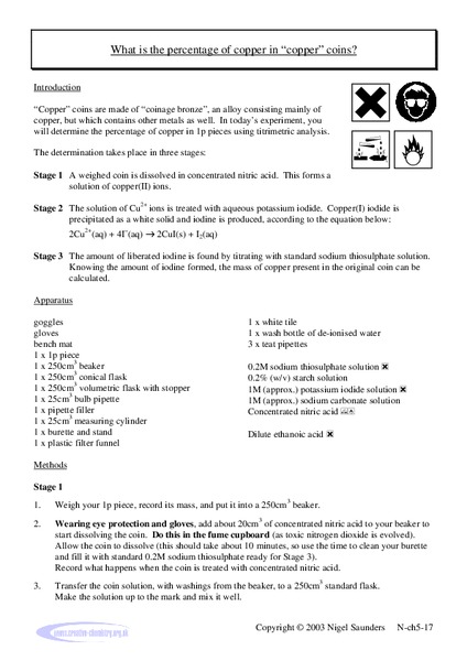 What is the Percentage of Copper in "Copper" Coins? Lab Resource