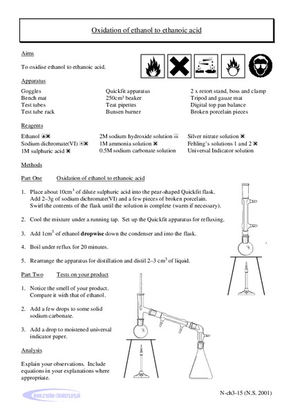 Oxidation of Ethanol to Ethanoic Acid Lab Resource