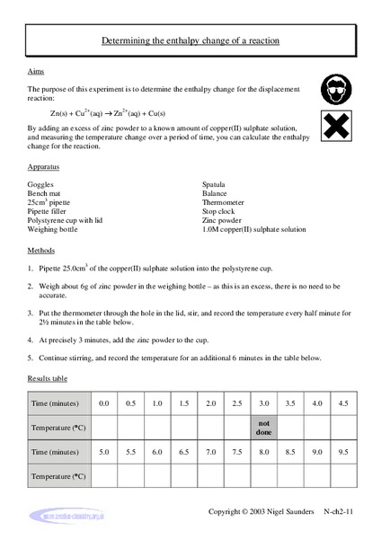 Determining the Enthalpy Change of a Reaction Lab Resource