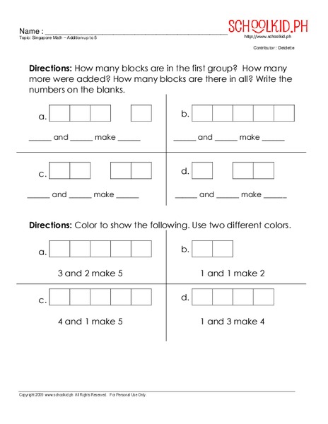 Addition up to 5 Worksheet