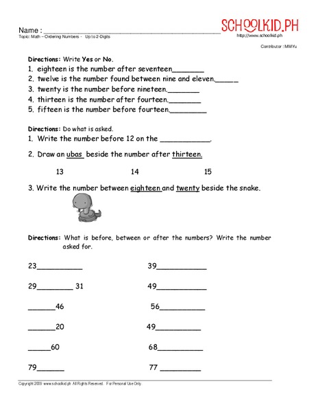 Ordering Numbers Up To 2 Digits Worksheet