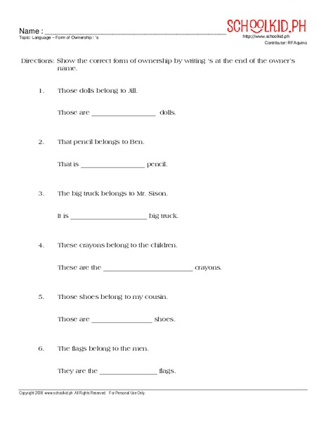 Language – Form of Ownership Worksheet