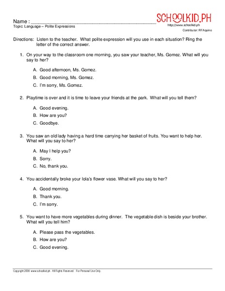Polite Expressions Worksheet