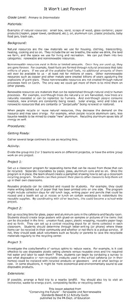 It Won't Last Forever Lesson Plan