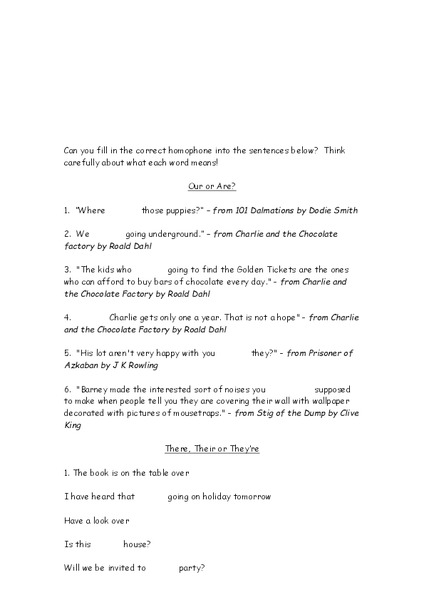 Homophone Review Worksheet