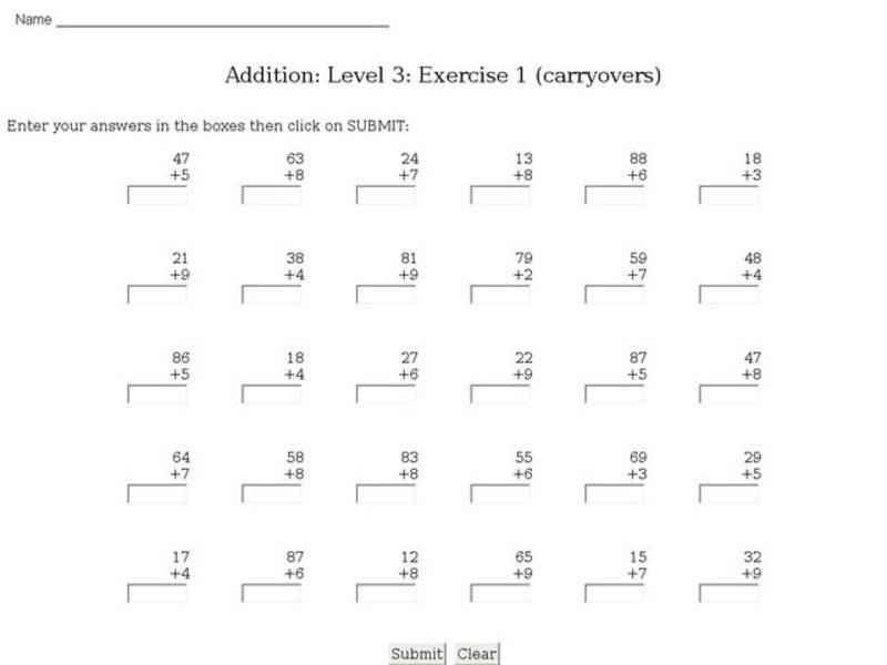 Addition: Level 3: Exercise 1 (Carryovers) Interactive