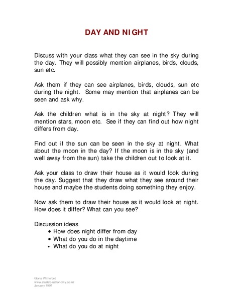 Day And Night Worksheet