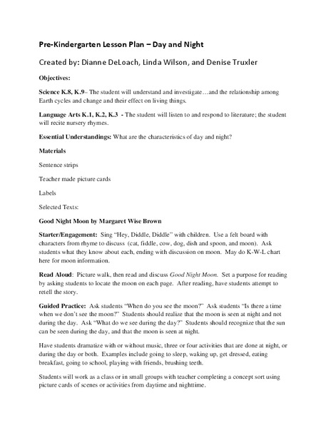 Day and Night Lesson Plan