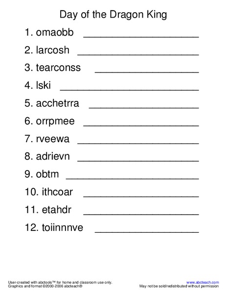 Day of The Dragon King Worksheet