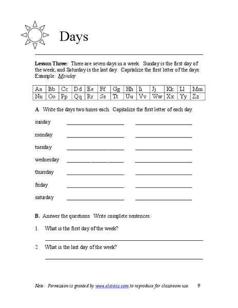 Days Worksheet
