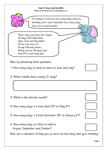 Days and Months Worksheet