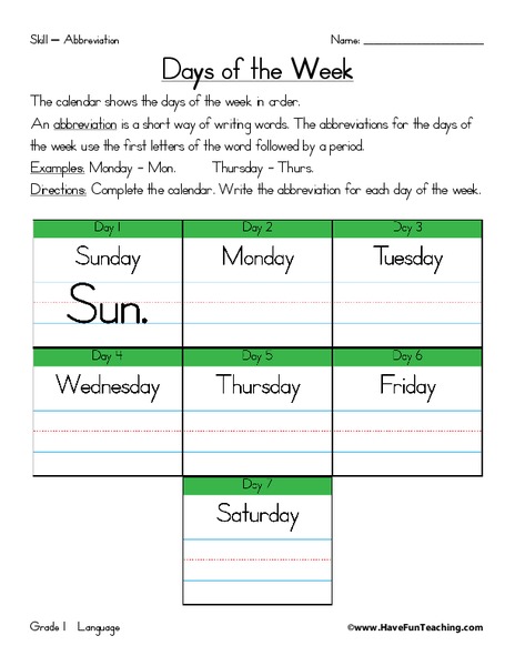 Days of the Week Worksheet