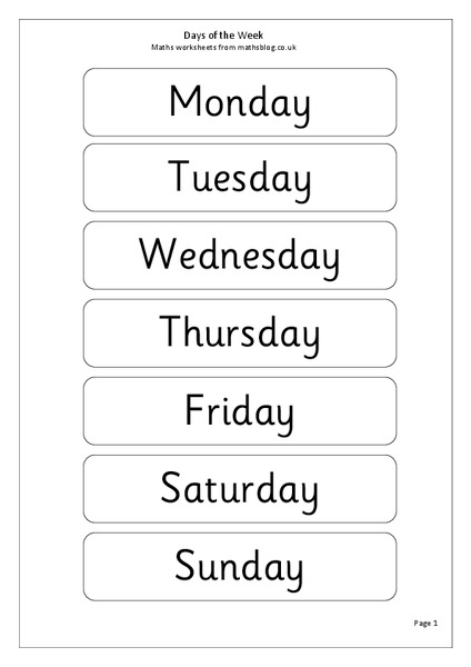 Days of the Week Worksheet