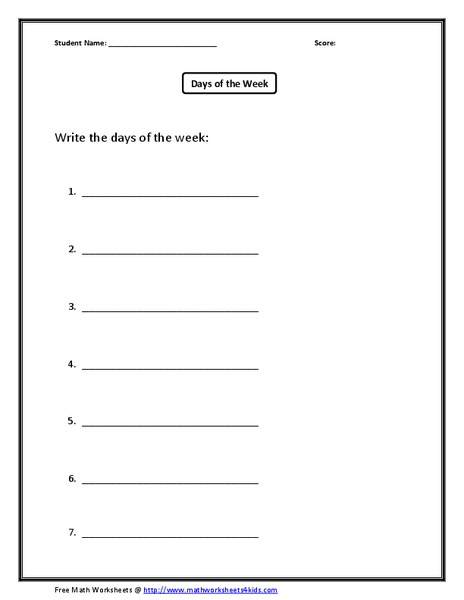 Days of the Week Worksheet