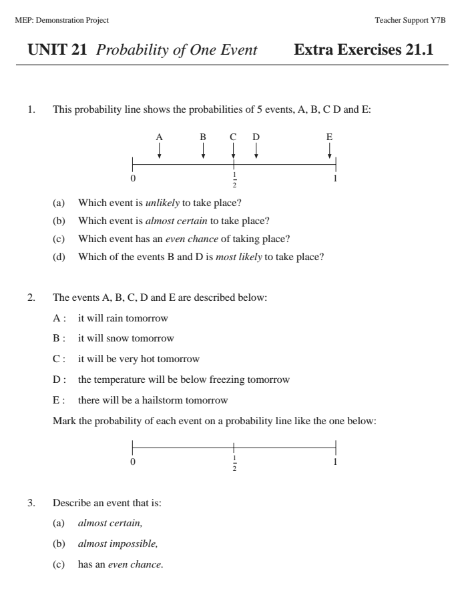 Probability of One Event Worksheet