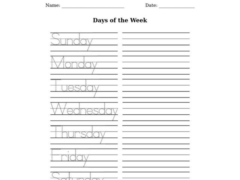 Days of the Week Worksheet