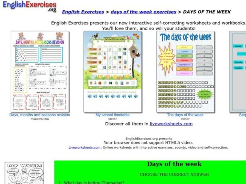 Days of the Week Interactive