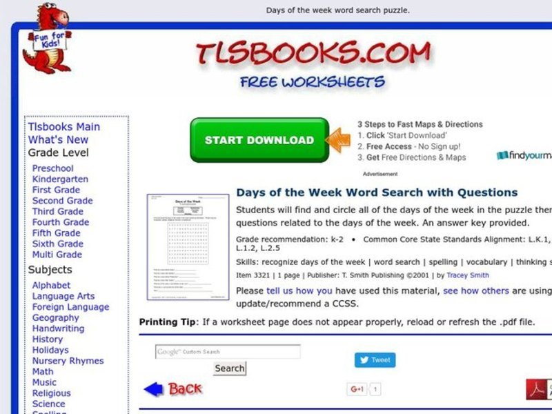 Days of the Week Word Search Worksheet