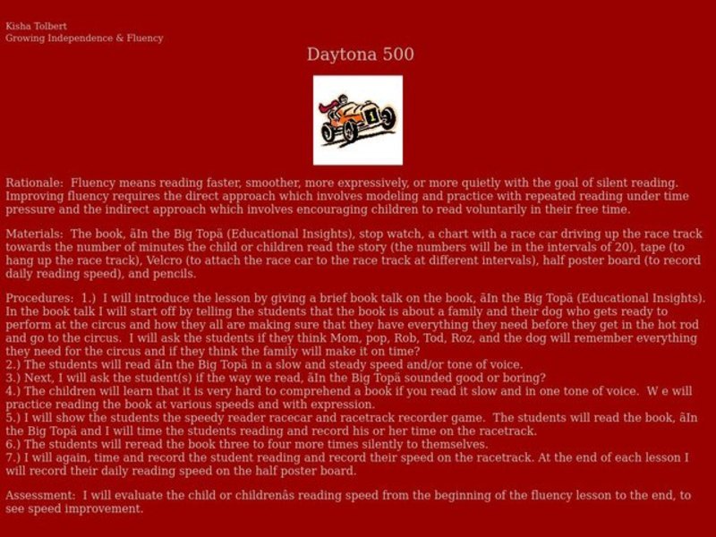 Daytona 500 Lesson Plan