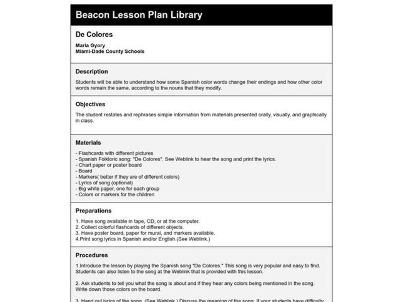 De Colores Lesson Plan
