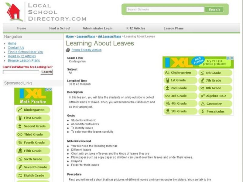 Learning About Leaves Lesson Plan