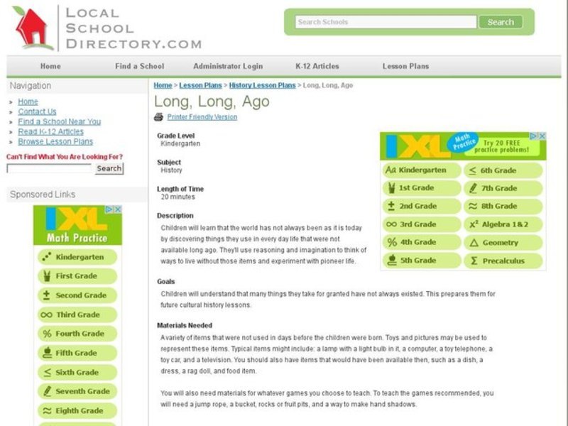 Long, Long, Ago Lesson Plan