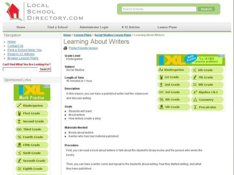 Learning About Writers Lesson Plan