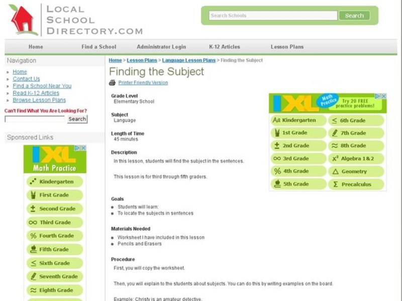 Finding the Subject Lesson Plan
