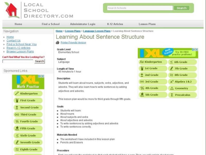 Learning About Sentence Structure Lesson Plan