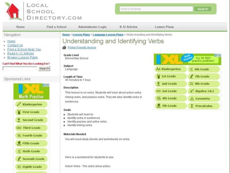 Understanding and Identifying Verbs Lesson Plan